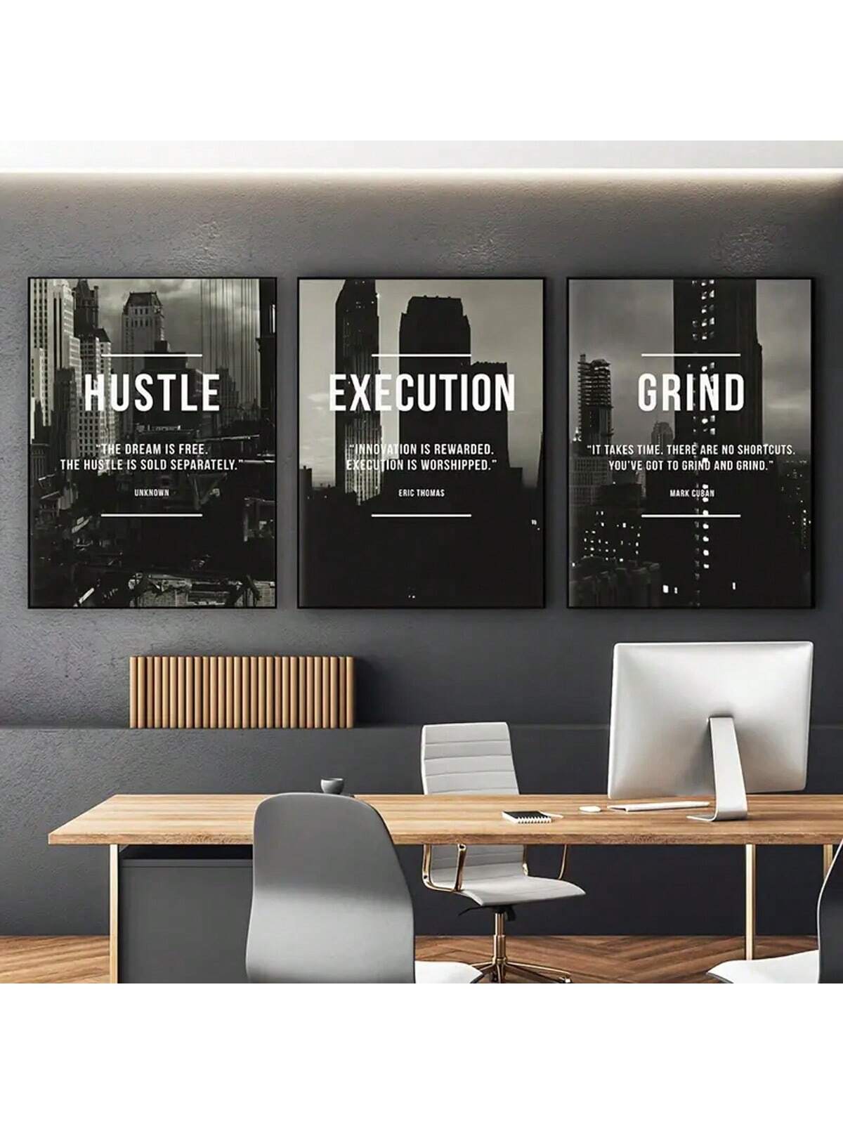 

3pc Modern Abstract Hustle Grind Execute Wall Art, Motivational Home Office Canvas Painting Art, For Living Room Cuadros Decor, 20x30cm-3pcs