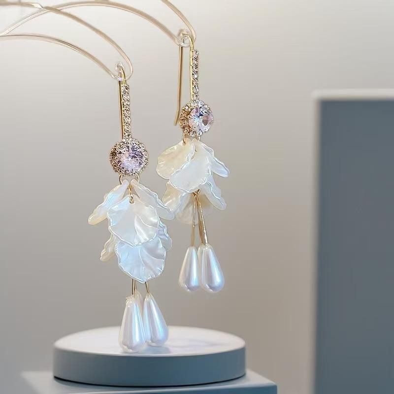 Elegant Pearl Petal Tassel Earrings - Versatile, Unique Design for Women, Perfect for a Stylish, Fashionable Look