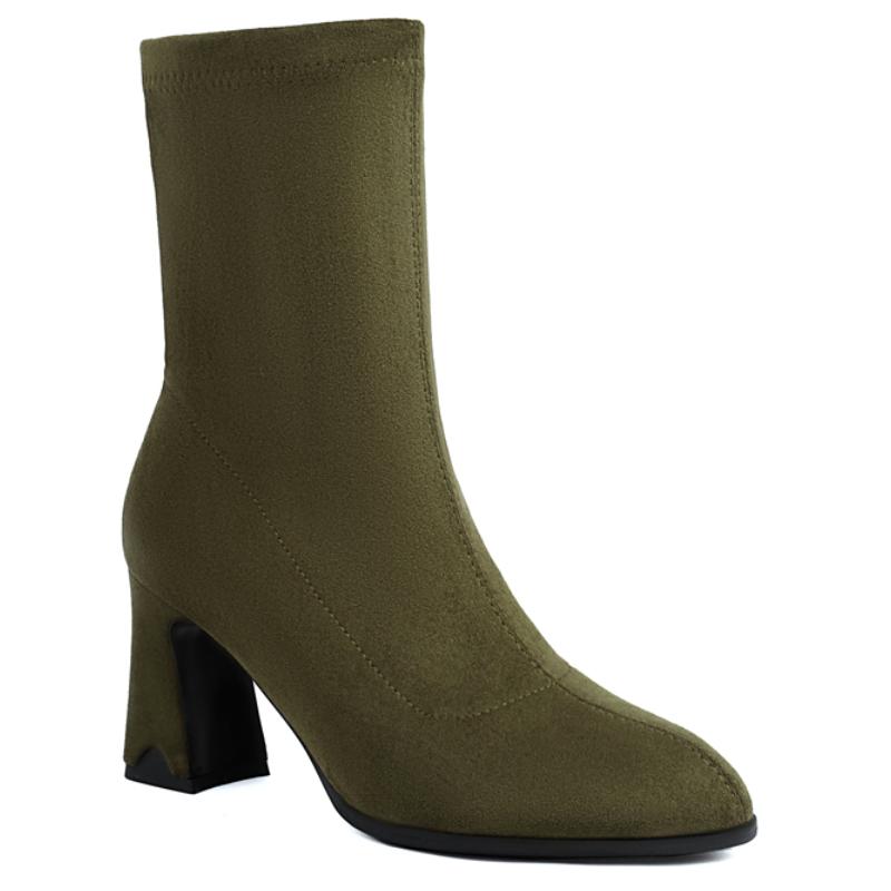 

Модные элегантные женские ботильоны-носки черного бежевого зеленого цвета, короткие сапоги на каблуках, узкие туфли для вечеринок, женские, большого размера, новинка 2024 года, зима 39 зелёный