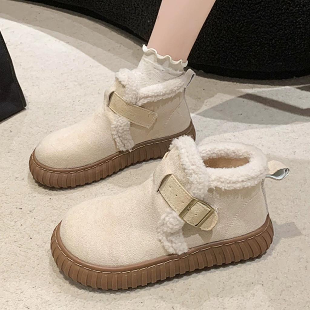 Snow boots children's 2025 new winter versatile velvet thickened non-slip warm one-word button fluffy cotton shoes women