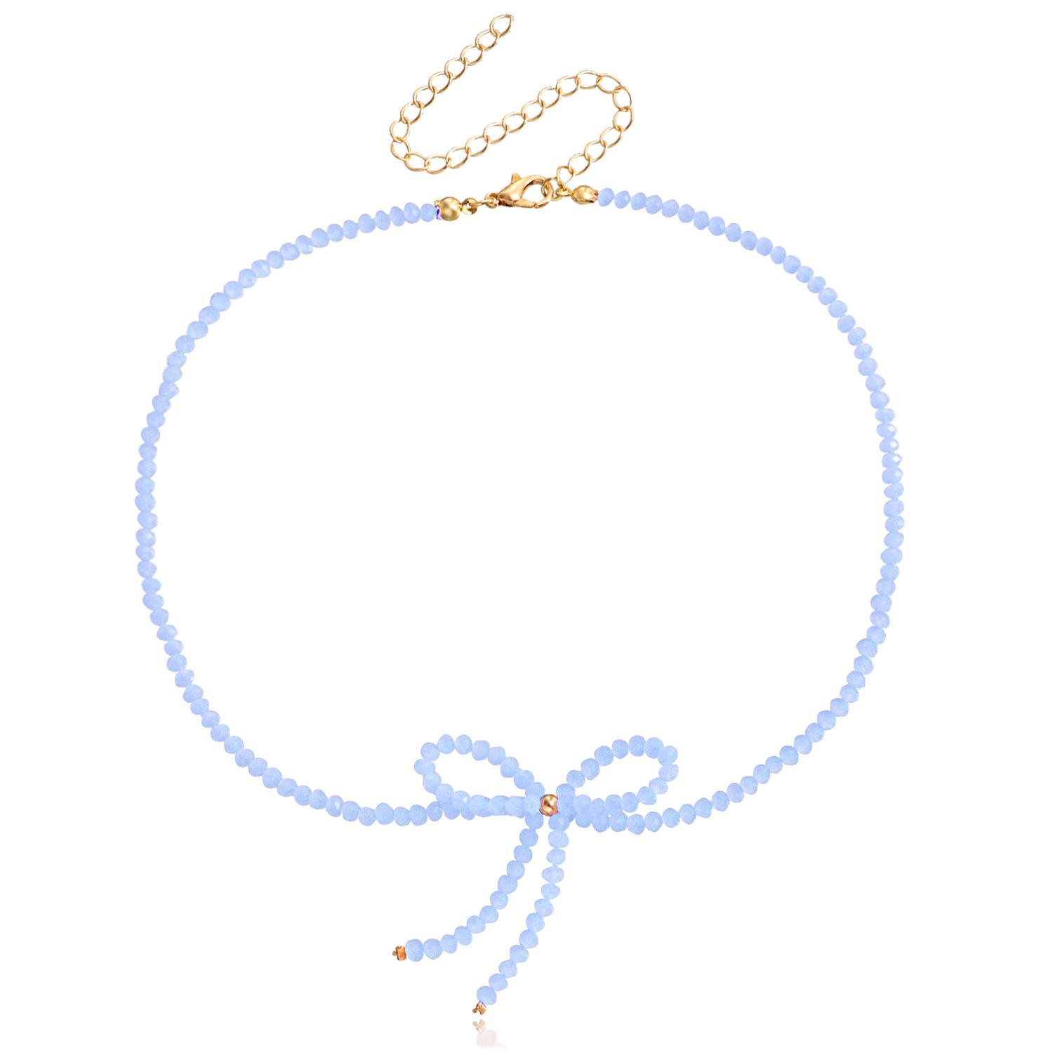 

European and American jewelry, super fairy temperament sweet ins retro personality crystal bow necklace female choker neck chain
