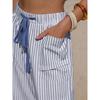 Damen Shorts aus Imitation Leinen mit Streifen, Lässige Sommer-Strandshorts mit Gürtel und Taschen