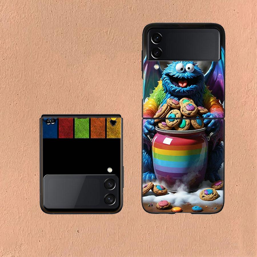 Funny Cookie M-Monster Phone Case For Samsung Z Flip 6 7 5G Galaxy Z Flip 5 4 3 5G Cases Shockproof Hard Cover TPU