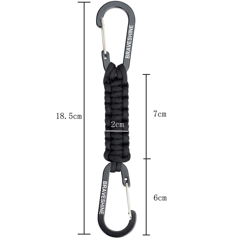 BRAVESHINE Double-Head Carabiner with D-Ring for Water Bottles, Backpacks, Paracord, and Outdoor Use (2 Carabiners on Both Ends)