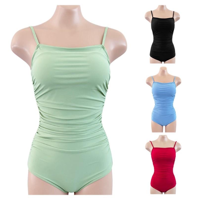 Solid Color One Piece Swimsuit Women Slimming Halter Neck Swimwear Resort Vacation