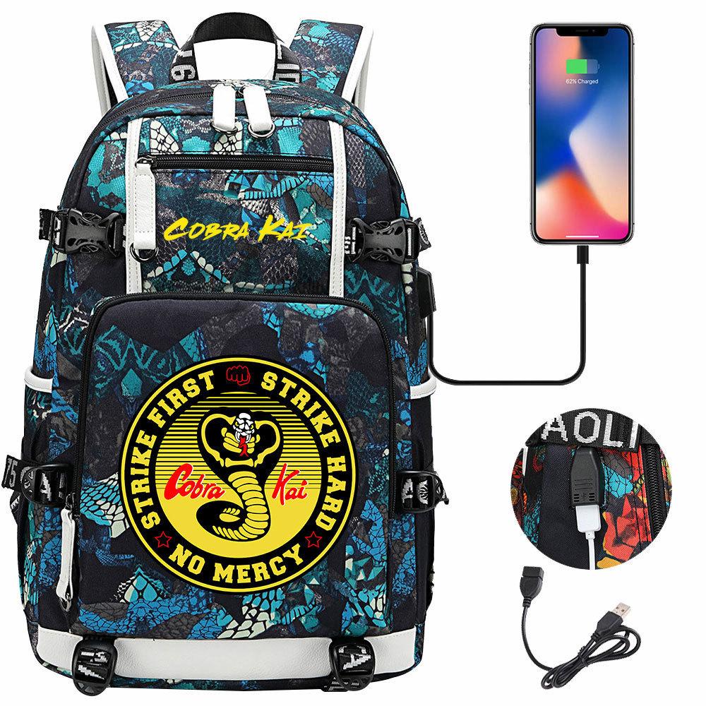 American Drama Cobra Print USB Teen Student Schoolbag Men and Women Leisure Large Capacity Travel Backpack
