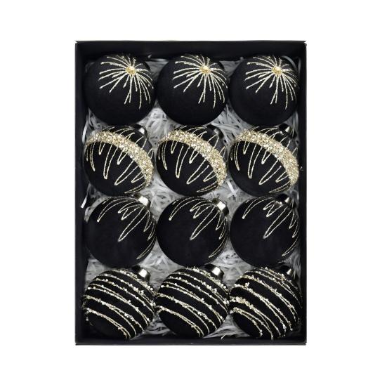 12Pcs Velvet Christmas Ball Ornaments Flocked Xmas Balls Shatterproof Plastic Balls Hanging Ornament for Xmas Wedding Party