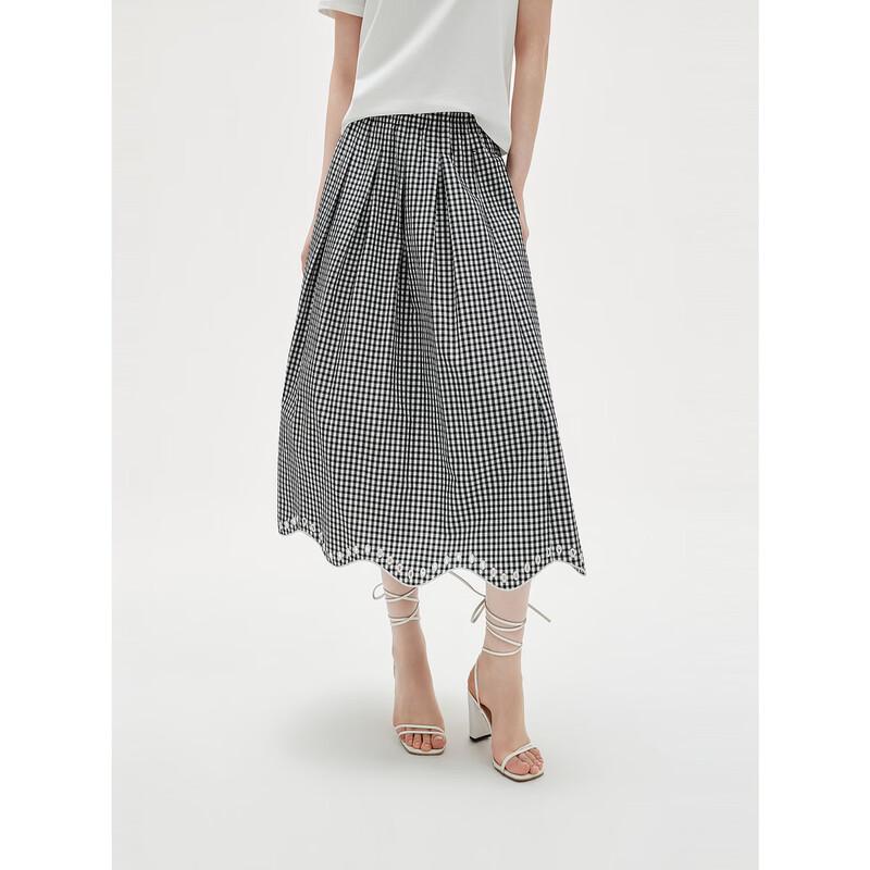 ELLE Women s Retro Plaid Midi Skirt S