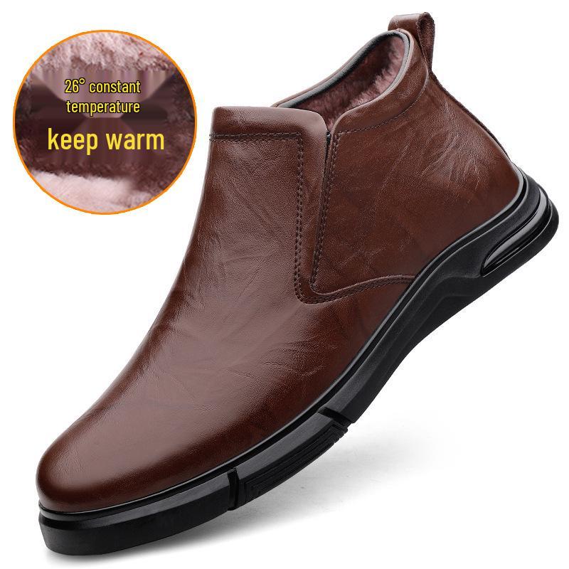 Cross-border Men's Winter Leather Shoes - Wool Lined, Warm, Casual Dad Shoes