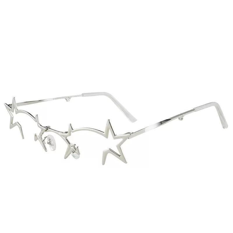 Y2K Halbrahmen Sternenbrille: Zweidimensionale COS-Dekoration für Damen & Herren, Perfekt für Streaming, Clubbing & Street Style.