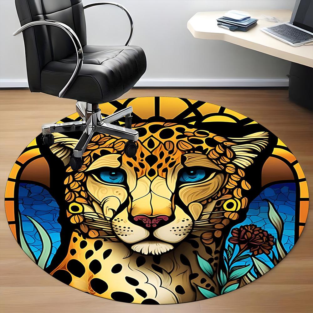 1PCCheetah StainedGlass Office Round Area Rug,  Mat Suitable For Office, Under Office Chairs Bedroom Living Room Home Decor, Room Deco