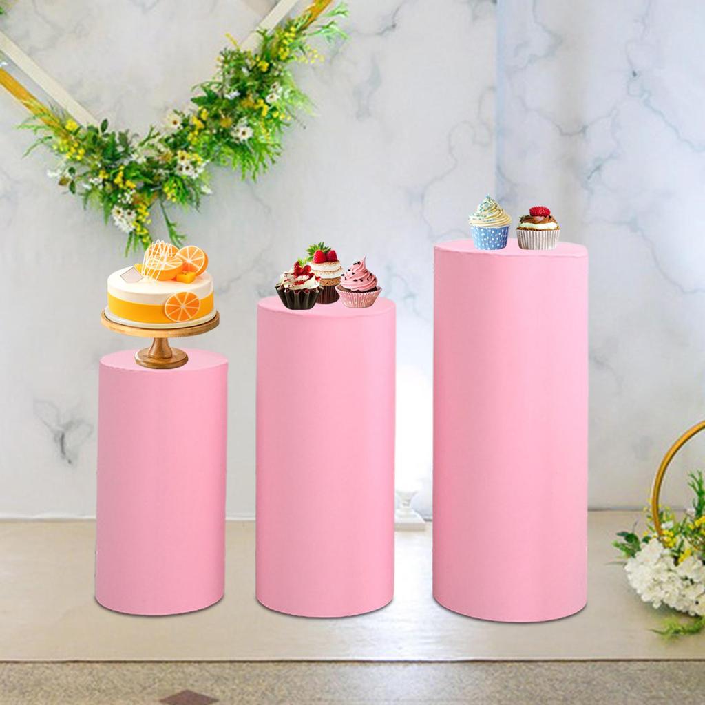 3Pcs Cylinder Dessert Pedestal Covers Tablecloth Plinth Stand Pillar Covers for Wedding Party Thanksgiving Graduation Engagement