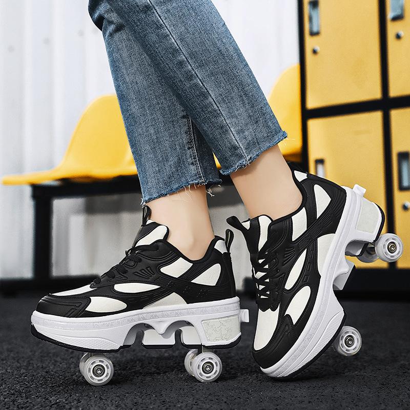 2025 new runaway shoes student roller skates men's and women's skates can shrink with one click adult four-wheel flying pulley