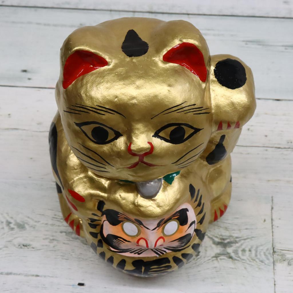 Tillverkad i Japan Lycklig Daruma Katt Guld (Stor)