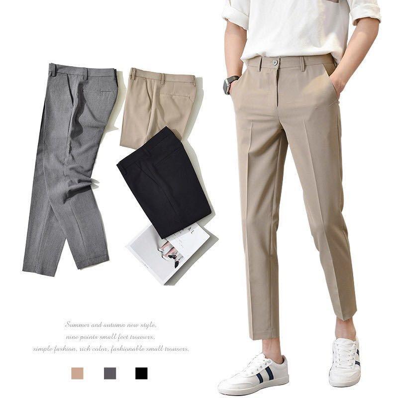 Black Trousers Men's Cropped Straight Leg Slim Fit Casual Men's Suit Pants