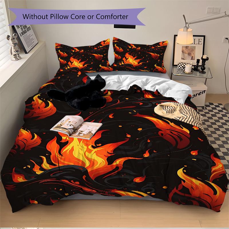 3pcs Flame Dragon Bedding Set, Includes 1 Comforter + 2 Pillowcases, Without Pillow Inserts, Soft Comfortable, Lightweight Breathable, Print