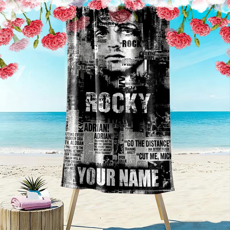 Name Custom Rocky Balboa Print Beach Towel, Large Soft Quick Dry Towel for Beach Camping Swimming