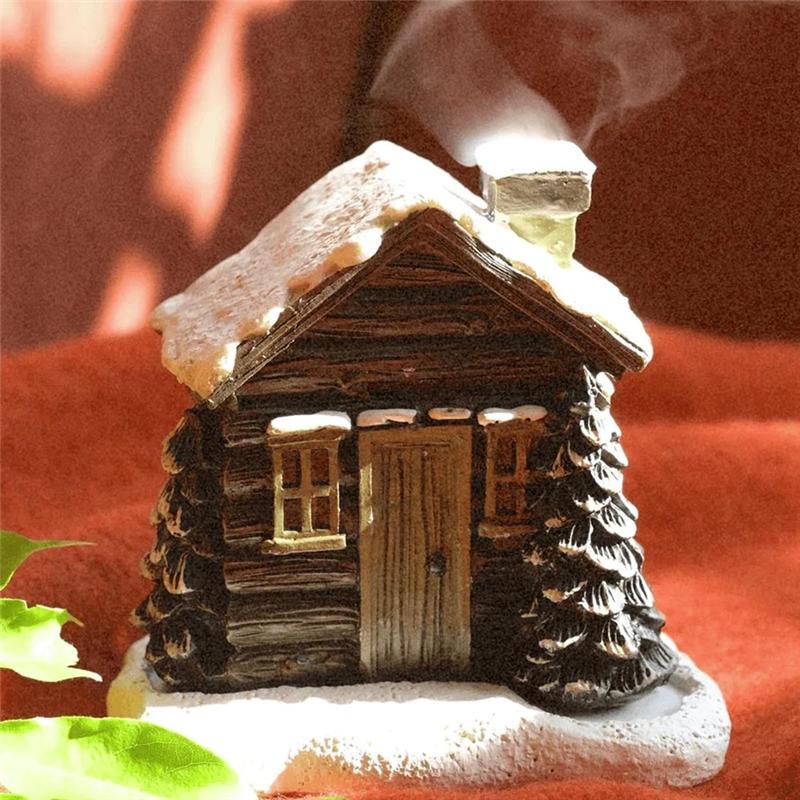 ABWR-Log Cabin Snowy Incense Cone Burner, Christmas Chimney Cottage Incense Burner,Aromatherapy Ornament,Room Incense Easy Insta