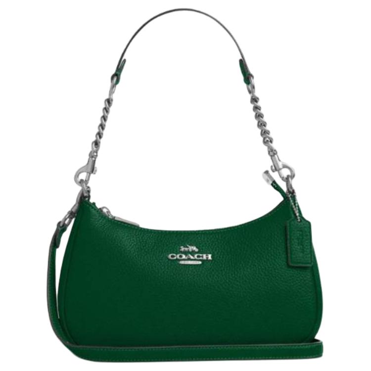 Coach Teri 24 Brand Metal Logo Leather Shoulder Bag Medium Women Shoulder Bag Green CV934-SVQRJ Basic Set (Bag+Dust Bag)