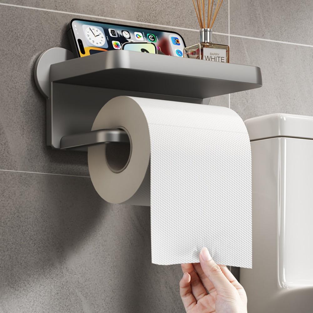 1 Set Wall Mounted Toilet Paper Holder Self-Adhesive, Large Roll Size with Shelf,Suitable for Various Bathroom Styles