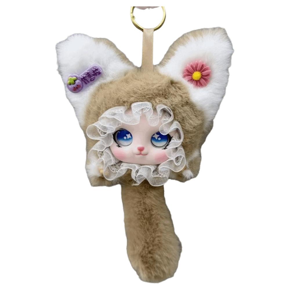 Hanging Charm Plush Cat Keychain Lace Border Bag Decoration Cartoon Furry Cat Pendant  Pendant