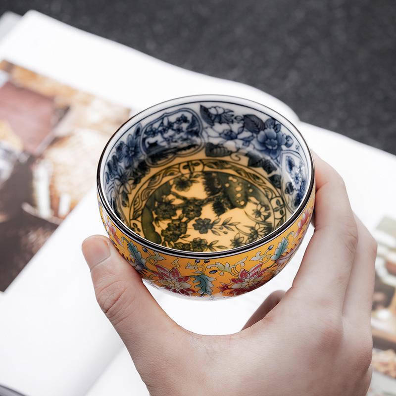 Ceramic Filigree Enamel Master Large Capacity Kung Fu Retro Palace Style Single Bowl Gift Tea Cup