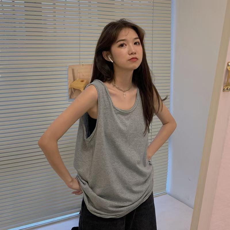 

Women s Summer Solid Color Racerback Tank Top Oversized Sleeveless Boyfriend Style Longline Cut Out Back Casual Spicy Girl Daily Wear Top XL сірий
