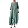 2024 Drawstring Back Tie Casual Solid Color Women's Dress - Round Neck, Long Sleeve