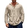 Camisa Holgada de Primavera Otoño para Hombre Lino Suelta Casual Sencilla con Capucha Manga Larga Forro Botonadura Sencilla