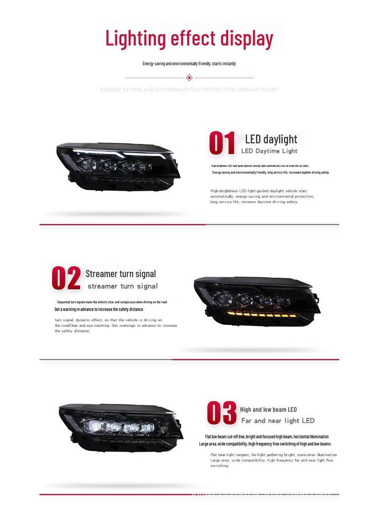 Compatible with 2019 Volkswagen Passat headlight assembly: LED daytime running light with crystal lens and dynamic turn signal.