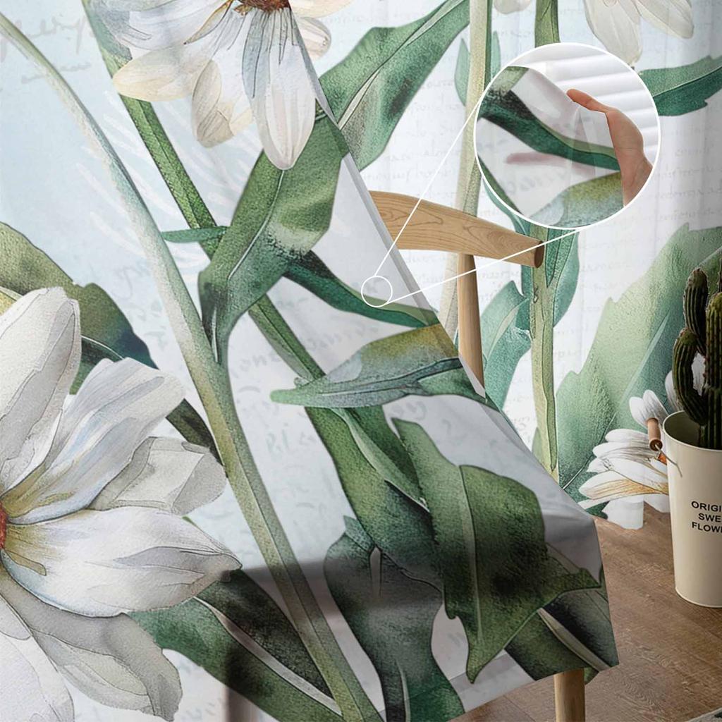 Rośliny wiosenne Stokrotki Kwiaty Pastoralna bryza Niebieskie tiulowe zasłony do salonu Hotel Luksusowa dekoracja Zasłony przezroczyste