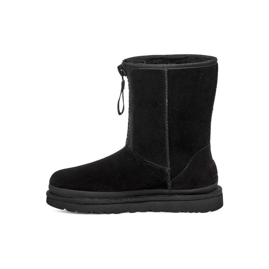 New UGG Classic Short Zipper Tape Logo Boot 'Black' Women's 1144035-BLK