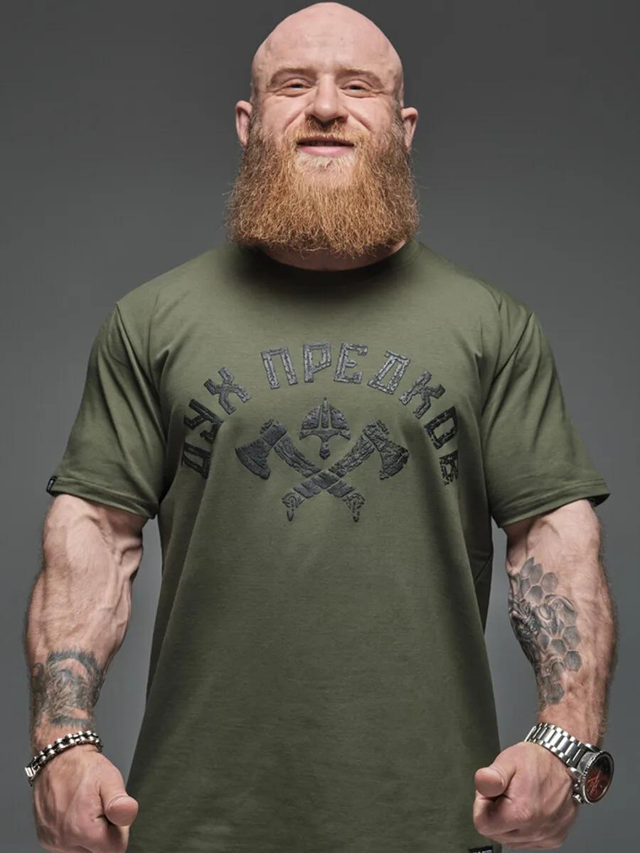 Khaki oversized T-shirt with Axes print 2XL
