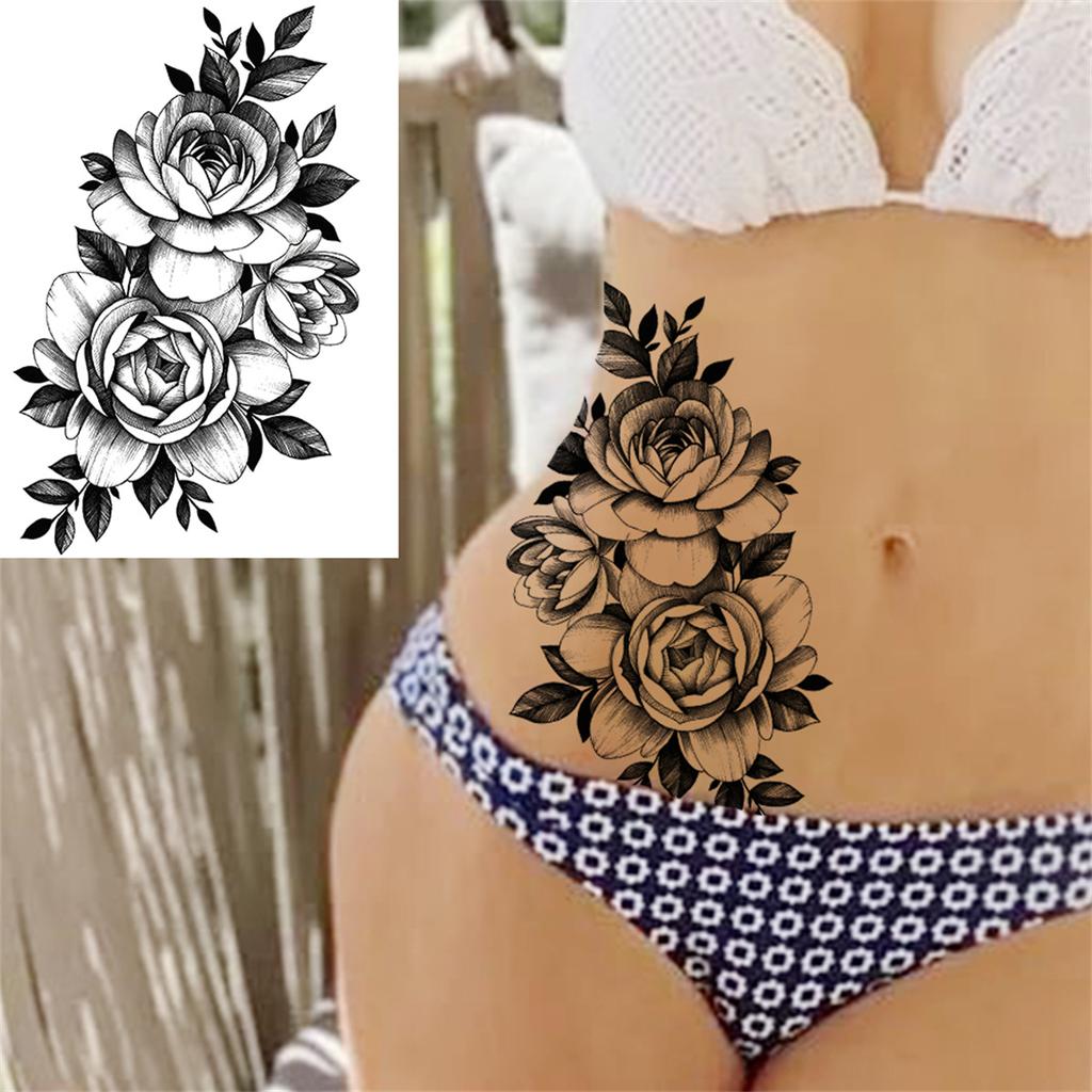 Realistic Sexy Peony Tattoos Temporary Women Adult Flower Arm Tattoos Sticker Waterproof Fake Floral Bloosom Body Leg Art Tatoos