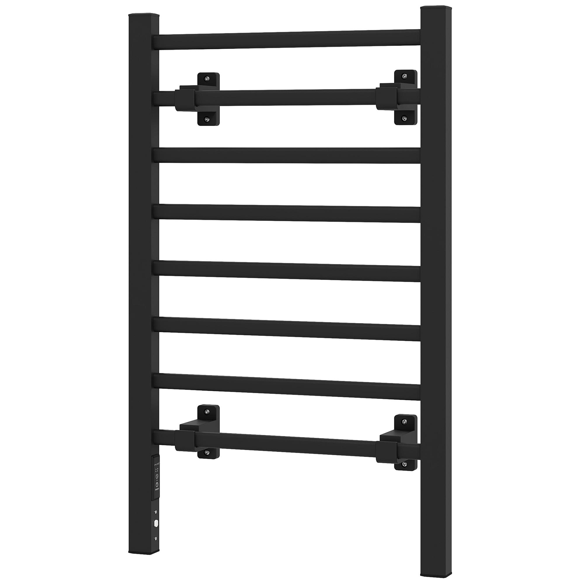 Sèche-serviettes électrique Mural ou Autoportant 8 Barres Minuterie 2 4 Heures Alliage d'Aluminium 53x35x90cm Noir