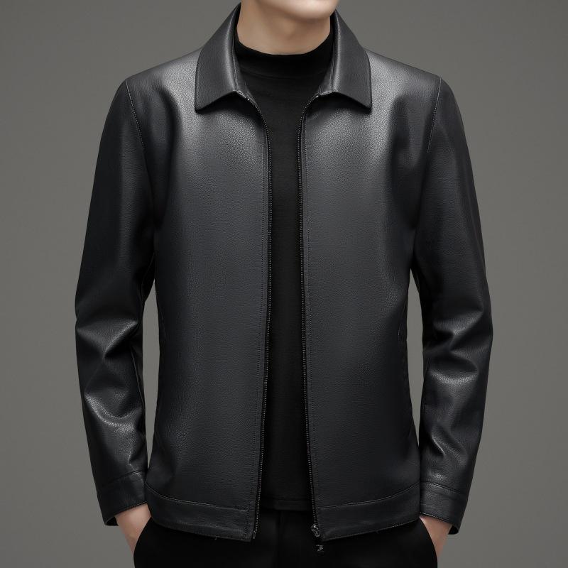 Genuine Leather Jacket for Men In Autumn and Spring, Plush Leather Jacket, Men's Lapel Casual Jacket, Daddy Sheepskin Top