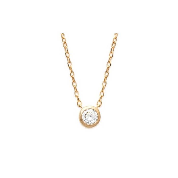 Collier Solitaire - Bijouxia - Ras-de-cou - Oxyde de Zirconium - Plaqué Or 18 Carats - 40 cm