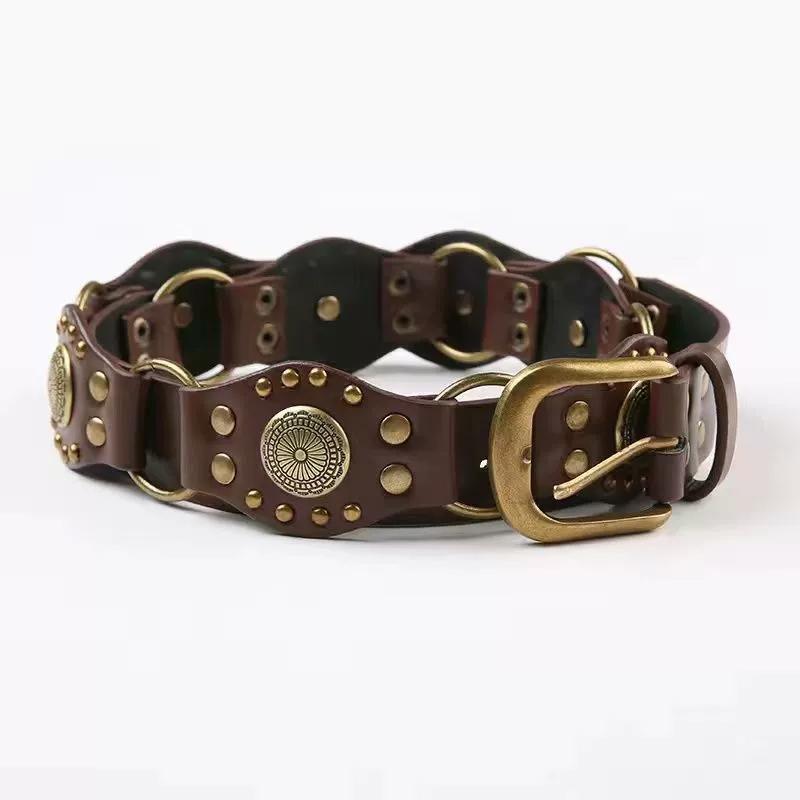 American Retro Rivet Metal Buckle Belt Women'S Spliced Belt Millennial Spicy Girl Y2K Design Sense Strap Waist Rope