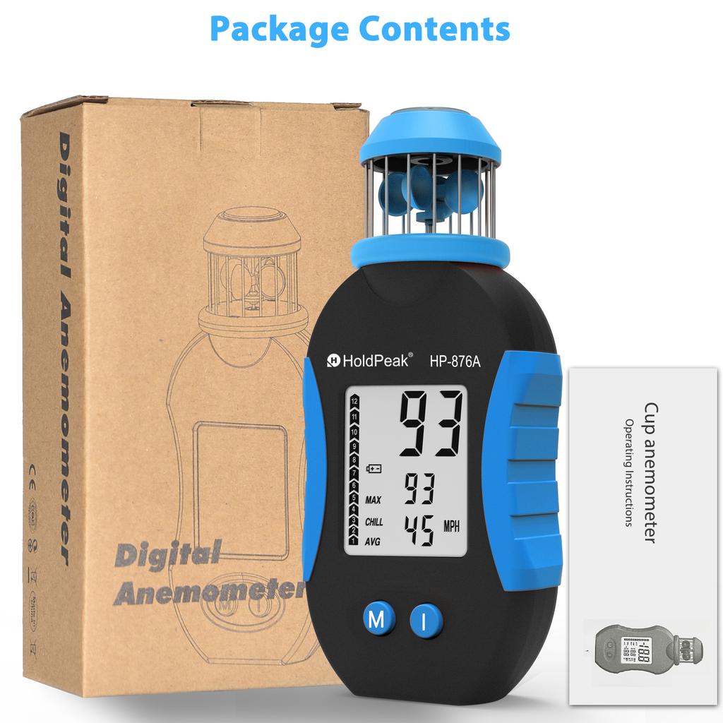 Latest Styles Portable Handhold Cup Anemometer, Wind Speed Meter Measurement Range 0.5-50m/s, With Data Hold, For Mountaineering