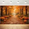Autumn Forest Path Pumpkin Photography Backdrop Fall Maple Leaves Thanksgiving Harvest Season Outdoor Portrait Photo Bac