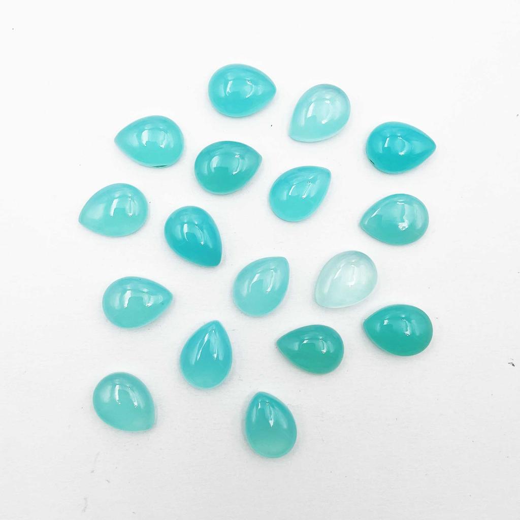 Natural Aqua Chalcedony Pear Cabochon Loose Gemstone Lot 13 Pcs 12*15 MM 100 CT For Jewelry Making