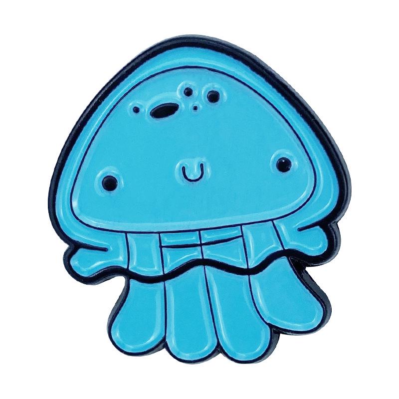 Marine Life Cartoon Brooch Set: Shark, Jellyfish, Seahorse, Starfish