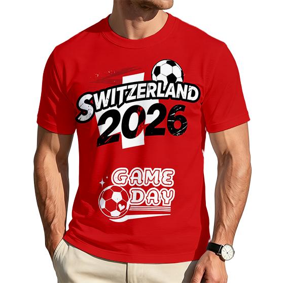 Men's Crew Neck Short Sleeve T Shirt with Switzerland 2026 Soccer Print Comfortable Fit Day Top
