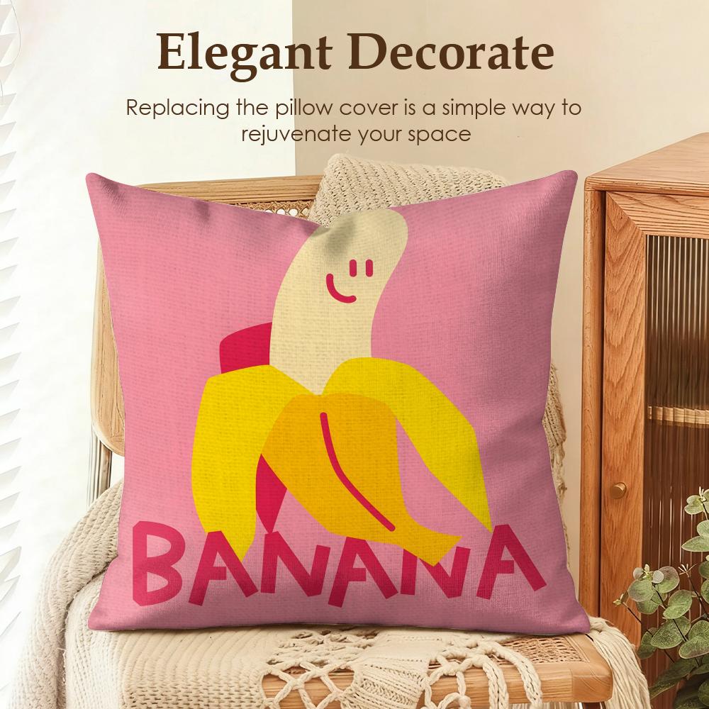 Cute Anime Fruit Cushion Cover Natural Linen Organic Fabric Double-Sided Printing Sofa Home Decor Gift Pillow Case