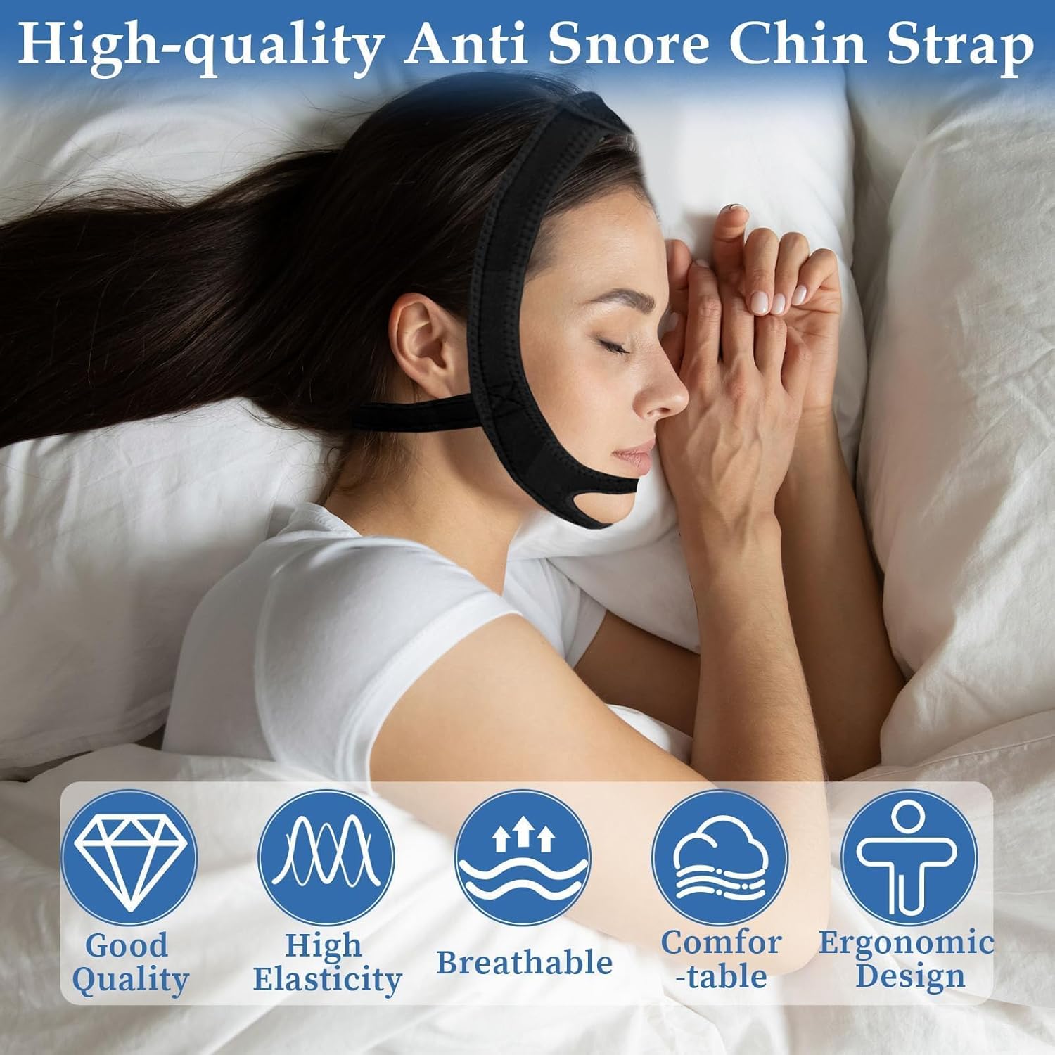 Snoring Chin Strap for Users, 2 Pack Adjustable Jaw Support Chin Strap to Keep Mouth Closed, Soft Snoring for Men Women, Lightweight Reusable,