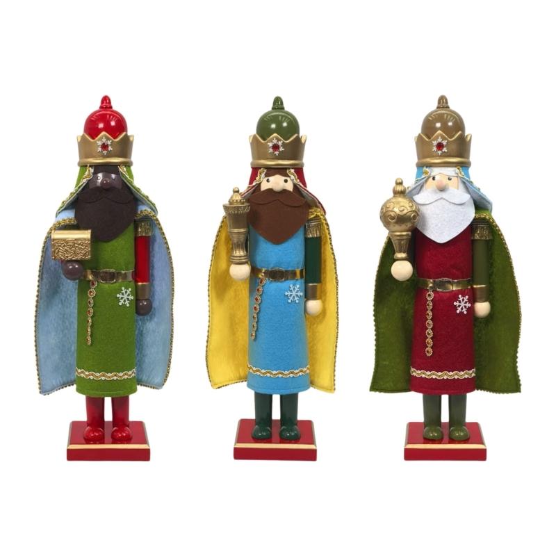 Handmade Wooden Holiday Figurine, Wise Men Nutcrackers Decors for Tabletop, Mantel, and Winter Shelf Display