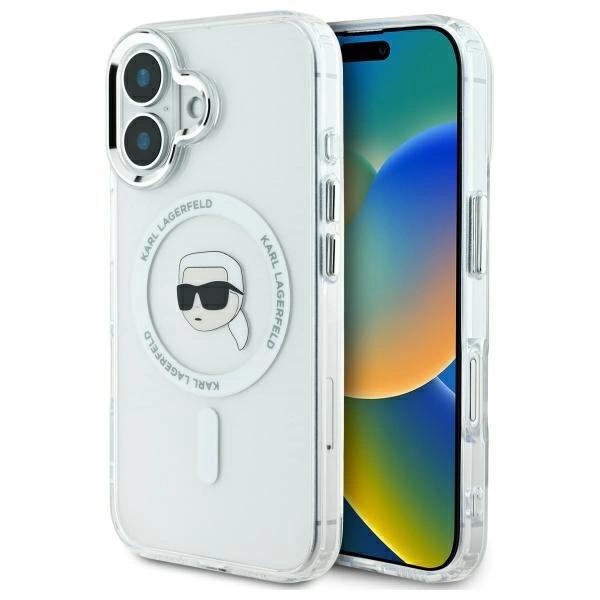Karl Lagerfeld Klhmp16Shlskih Iphone16 6.1 Biały/White Hardcase Iml Metal Karl Head Magsafe