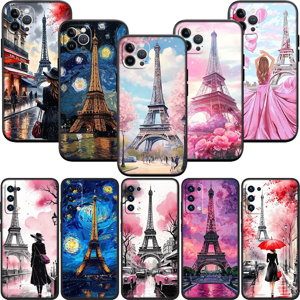 BF87 Paris Eiffel Tower Soft Shell Phone Case for iPhone 16 15 14 13 12 Pro Max Plus Mini
