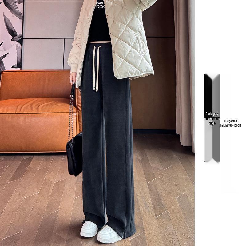 Women's Casual High Waist Slim Fit Banana Drape Sweatpants - Extra Long, Straight Leg Chenille Fleece for Autumn/Winter