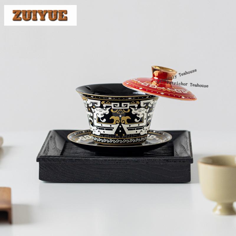 150ml Gold Silver Taotie Gaiwan Elegant Tea Tureen Tea Bowl With Lid Kit Tea Brewing Cover Bowl Teaware Supplies Decoration